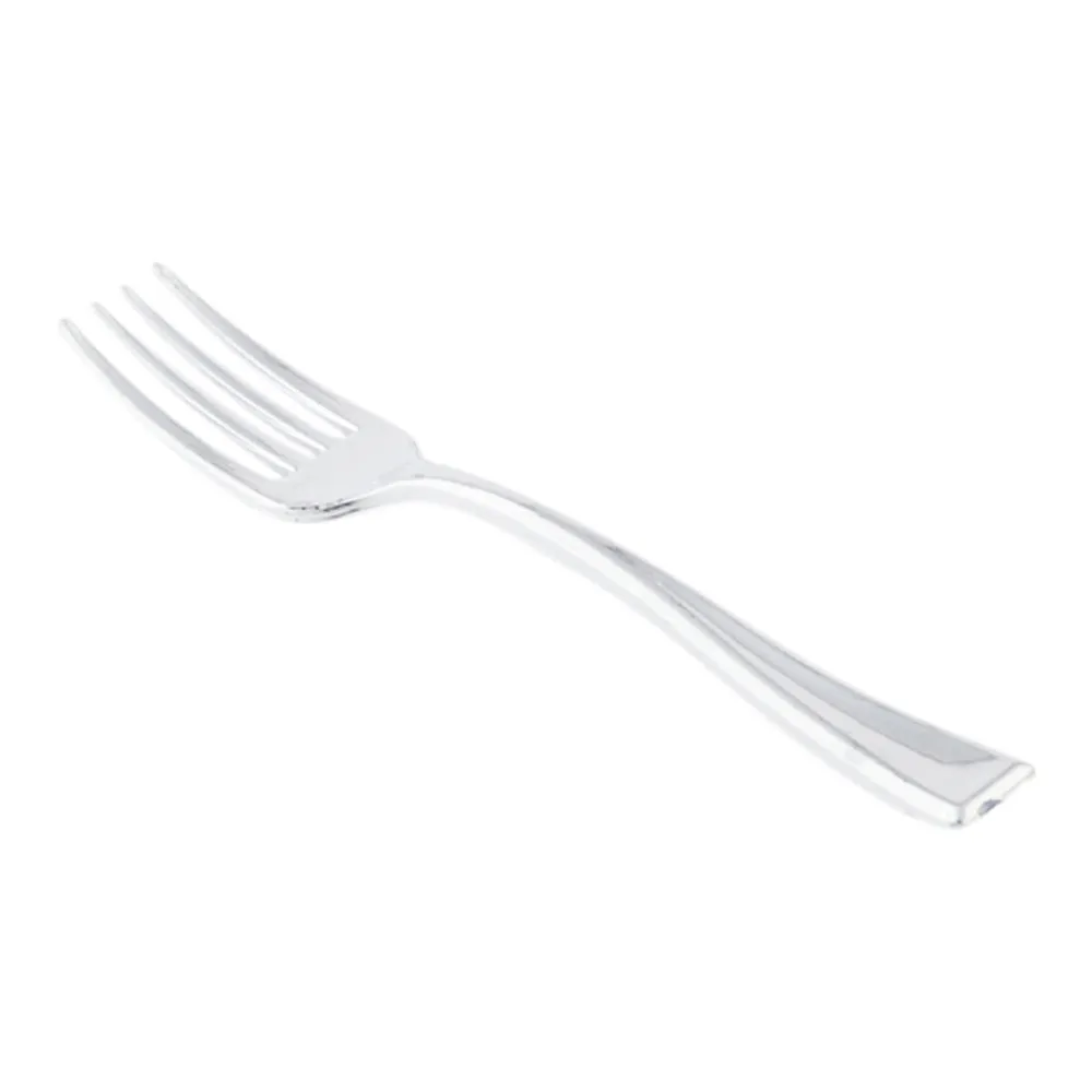 100 3 oz Round Red Plastic Mini Infinity Pots and 100 Silver Plastic 4" Mini Forks