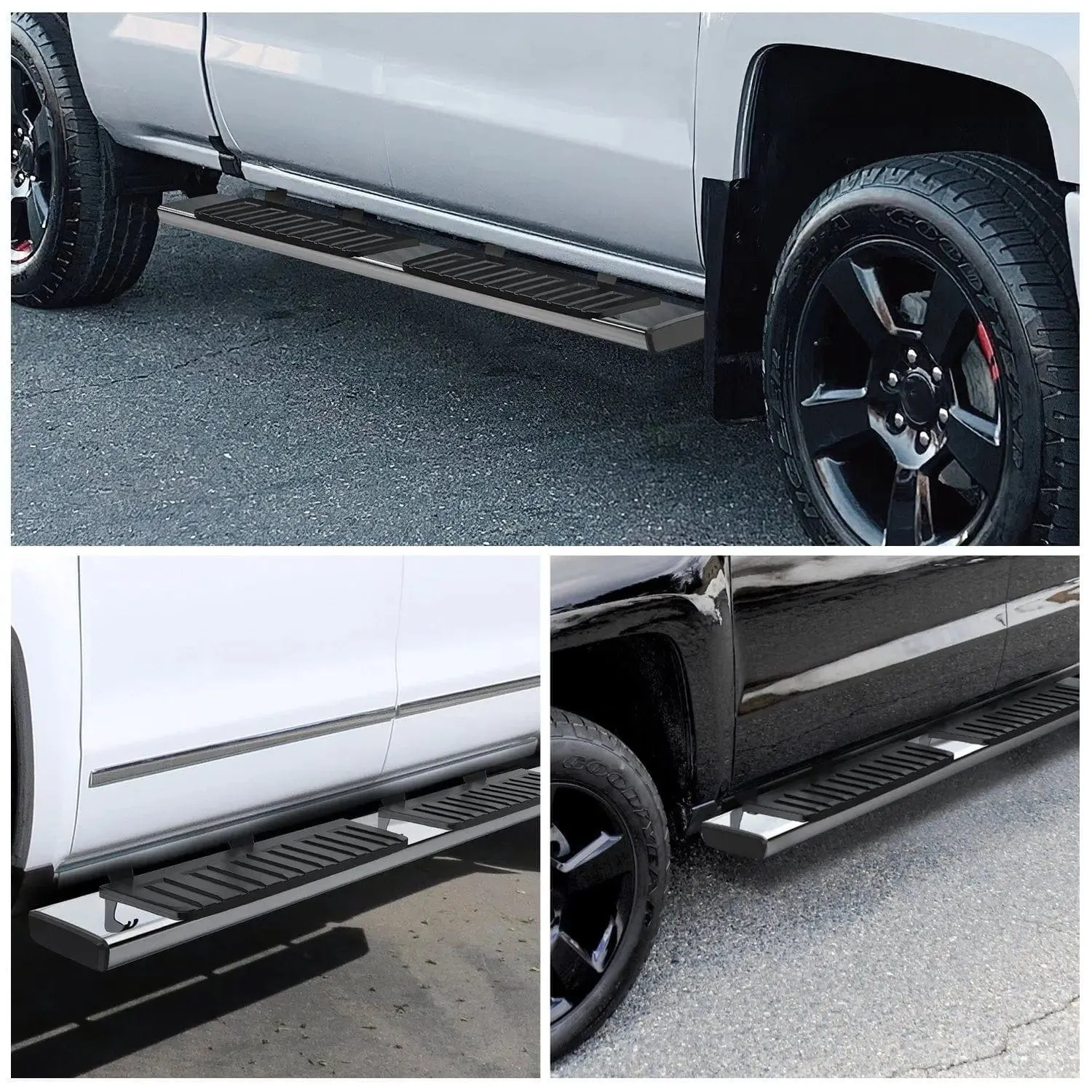 2007-2018 Chevy Silverado/GMC Sierra 1500 Crew Cab 2007-2019 Chevy Silverado/GMC Sierra 2500HD 3500HD 6 Inch Slip-Proof Stainless Steel Side Step Nerf Bars Running Boards
