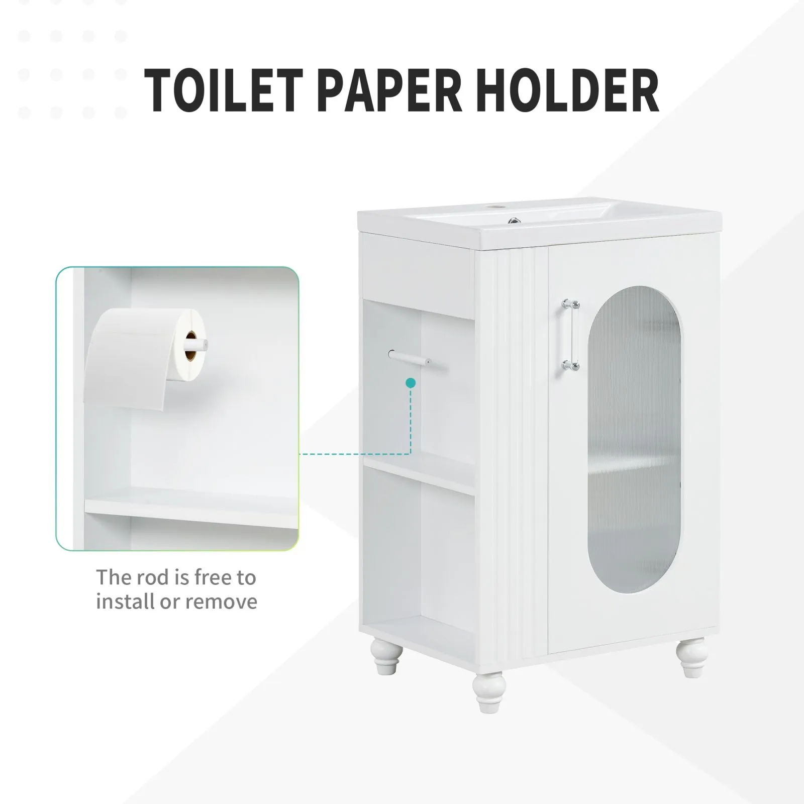 20" White Bathroom Vanity with Sink, Two-Tier Shelf & Adjustable Solid Wood Cabinet