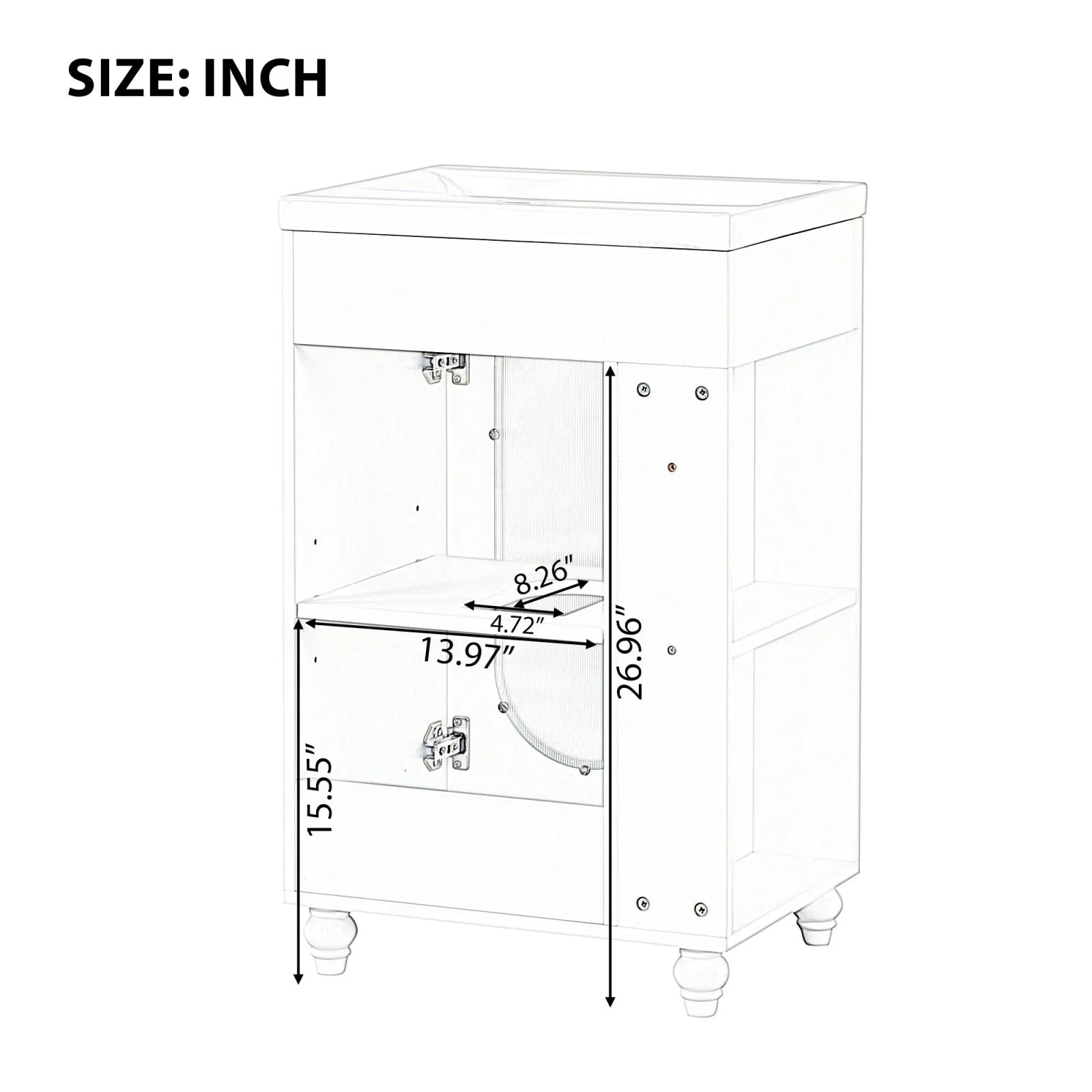 20" White Bathroom Vanity with Sink, Two-Tier Shelf & Adjustable Solid Wood Cabinet