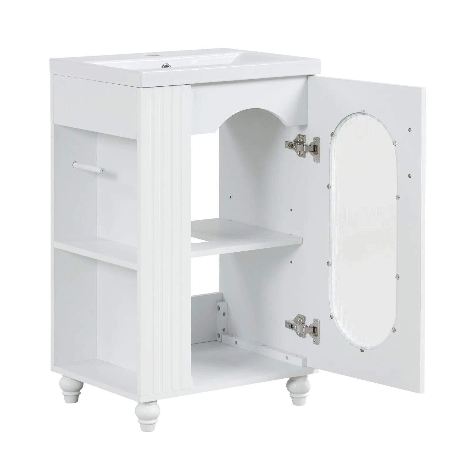 20" White Bathroom Vanity with Sink, Two-Tier Shelf & Adjustable Solid Wood Cabinet