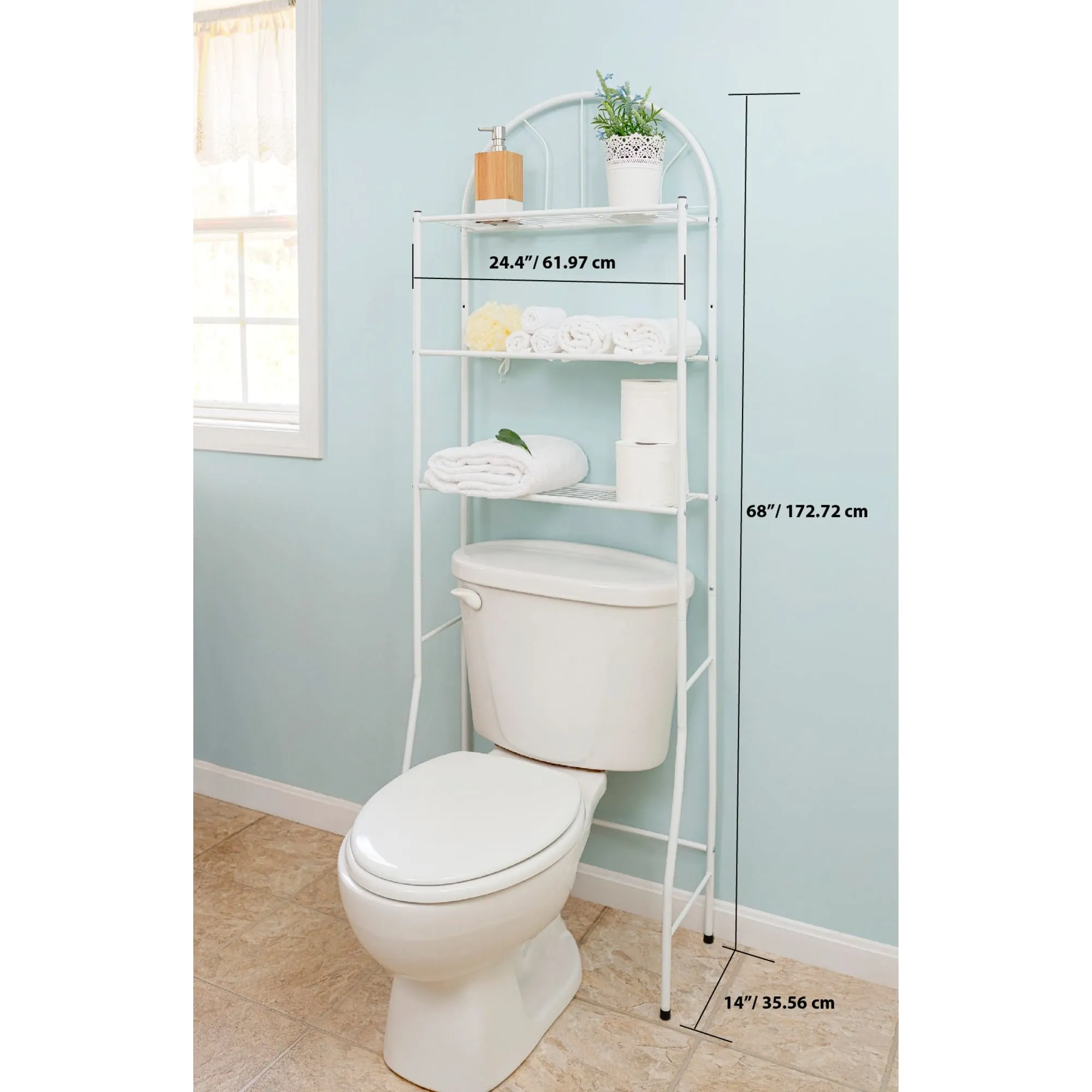 3 Shelf Steel Bathroom Space Saver, White
