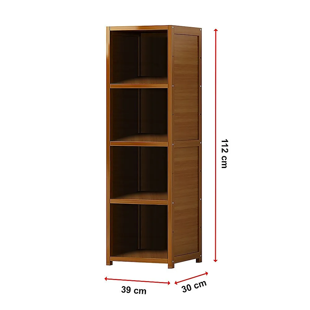 Adjustable Bamboo Shelf Bookcase with 4 Shelves, 8kg Weight