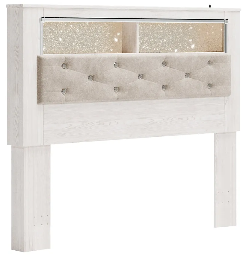 Altyra Queen Bookcase Headboard with Mirrored Dresser, Chest and 2 Nightstands