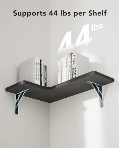 Amada HOMEFURNISHING Corner Floating Shelves, Set of 4 Corner Wall Shelves, Shelves for Wall Decor, Corner Wood Shelves for Home Decor, Office, Bedroom, Bathroom, Laundry Room, Kitchen, Black