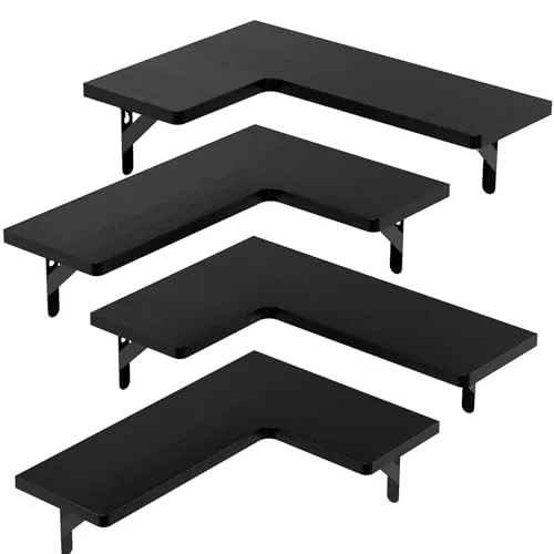 Amada HOMEFURNISHING Corner Floating Shelves, Set of 4 Corner Wall Shelves, Shelves for Wall Decor, Corner Wood Shelves for Home Decor, Office, Bedroom, Bathroom, Laundry Room, Kitchen, Black