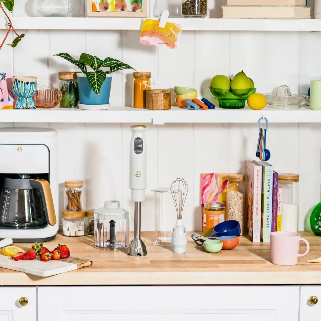 Beautiful 2-Speed Immersion Blender with Chopper & Measuring Cup, White Icing by Drew Barrymore
