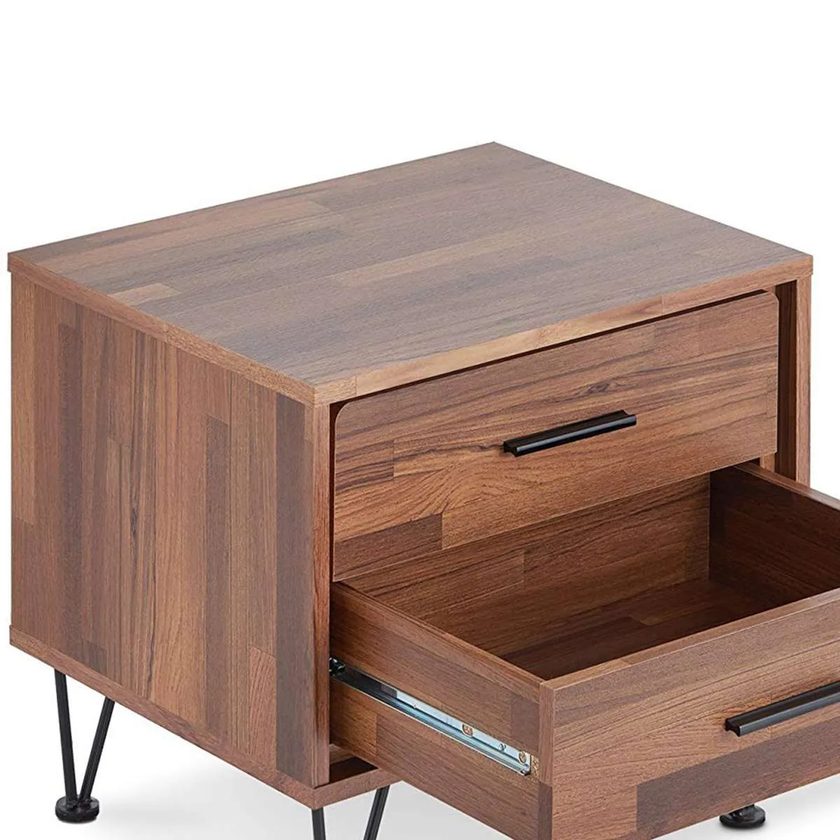 Contemporary 2 Drawers Wood Nightstand By Deoss, Brown  By Benzara