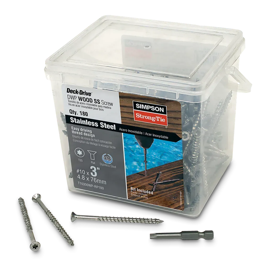 Deck-Drive DWP WOOD SS Screw - #10 x 3 in. T-25, Flat Head, Type 316 (180-Qty)