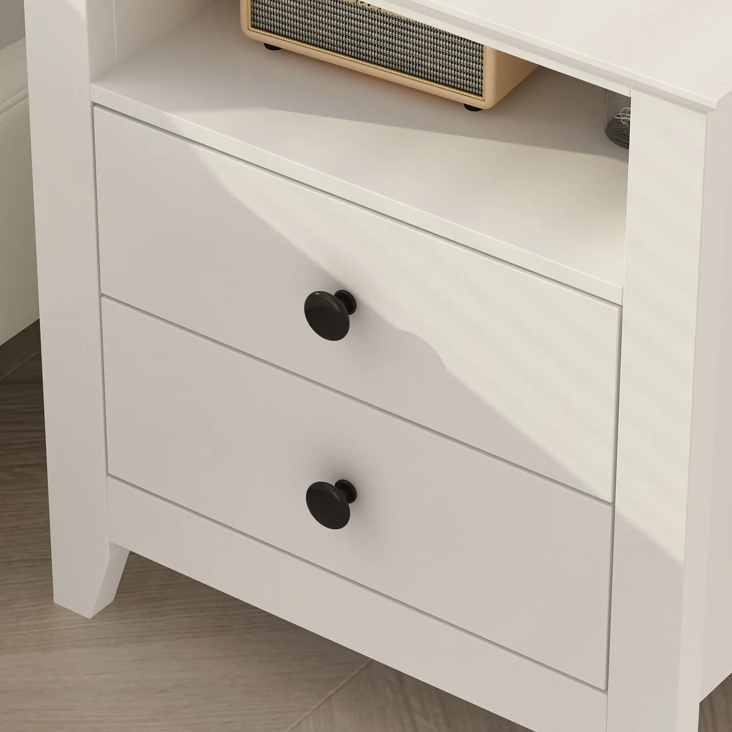 End Table Side Table with 2 Drawers & Shelf Bedside Table Nightstand with Wooden Legs