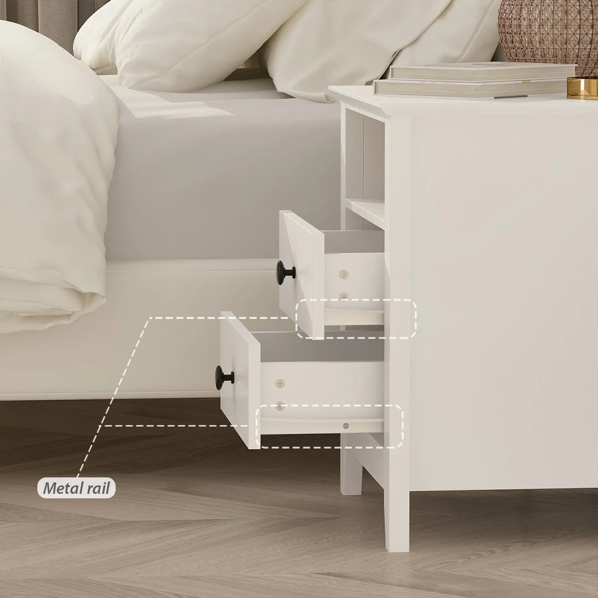 End Table Side Table with 2 Drawers & Shelf Bedside Table Nightstand with Wooden Legs