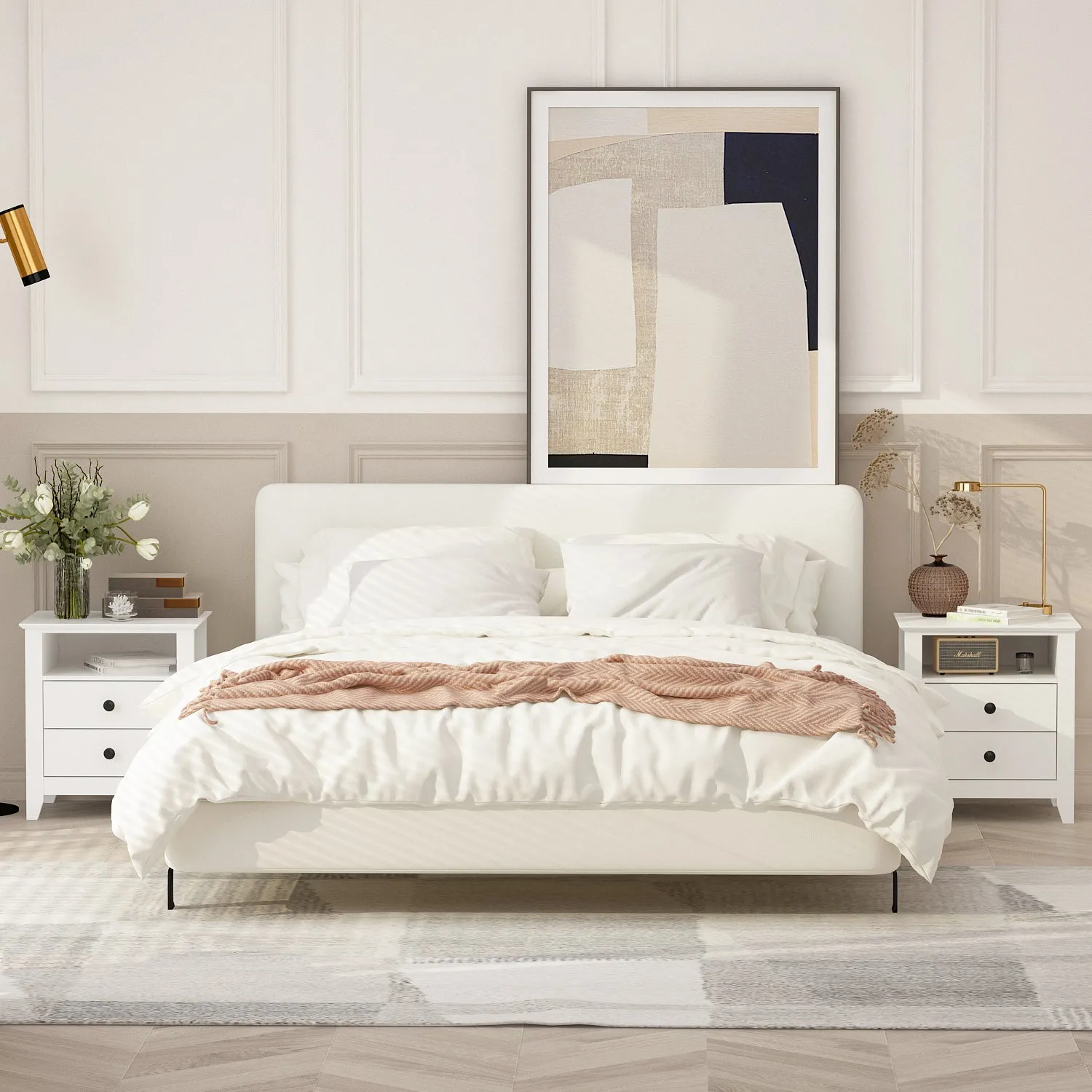 End Table Side Table with 2 Drawers & Shelf Bedside Table Nightstand with Wooden Legs