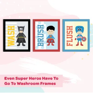 Even Super Heroes Have To Go To Washroom Bathroom Frames For Wall (Set of 3)