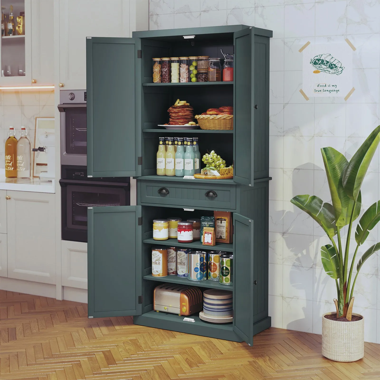 HLR Blue Versatile Kitchen Pantry Cabinet with Drawer & Adjustable Shelves, Storage for Kitchen, Bathroom & Hallway