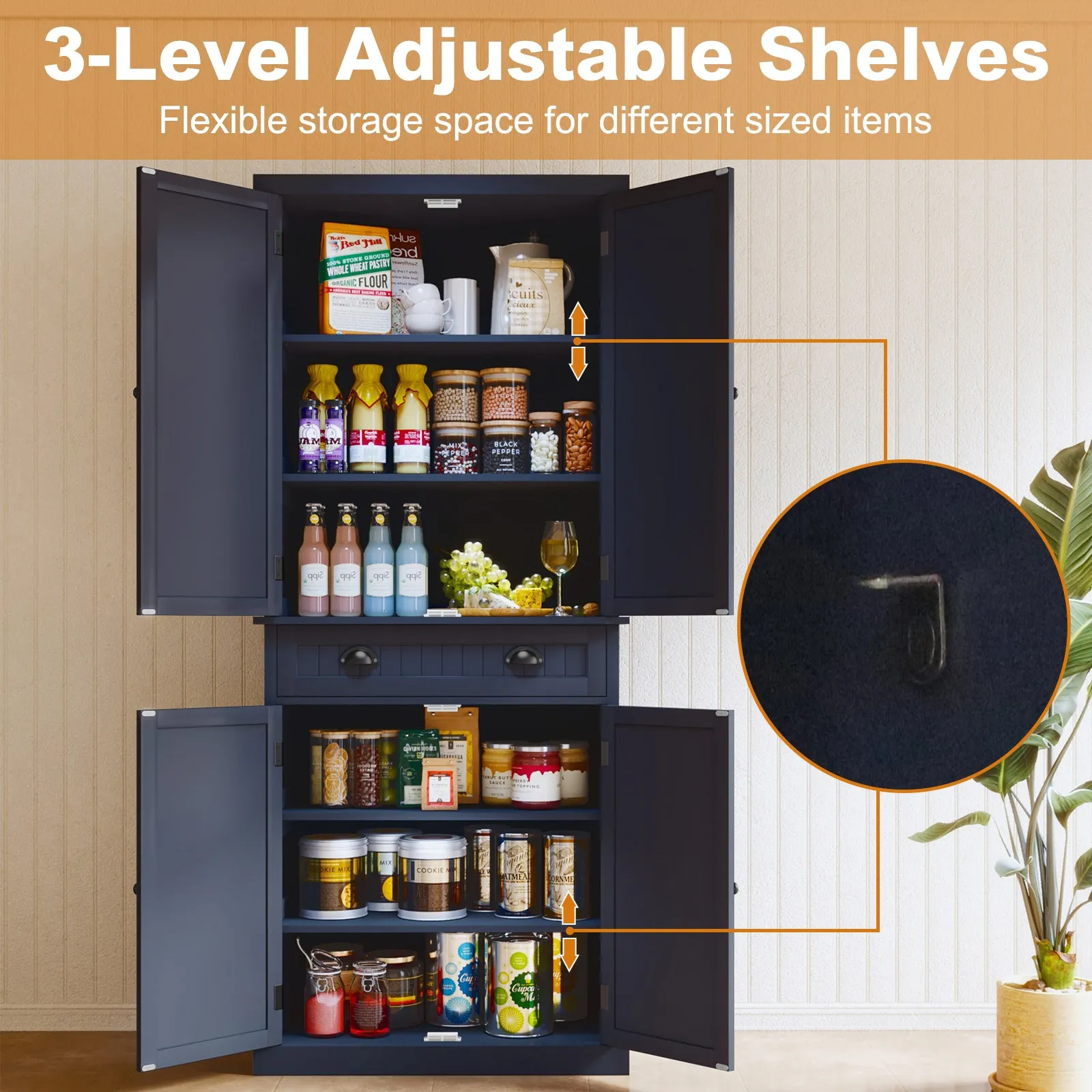 HLR Blue Versatile Kitchen Pantry Cabinet with Drawer & Adjustable Shelves, Storage for Kitchen, Bathroom & Hallway