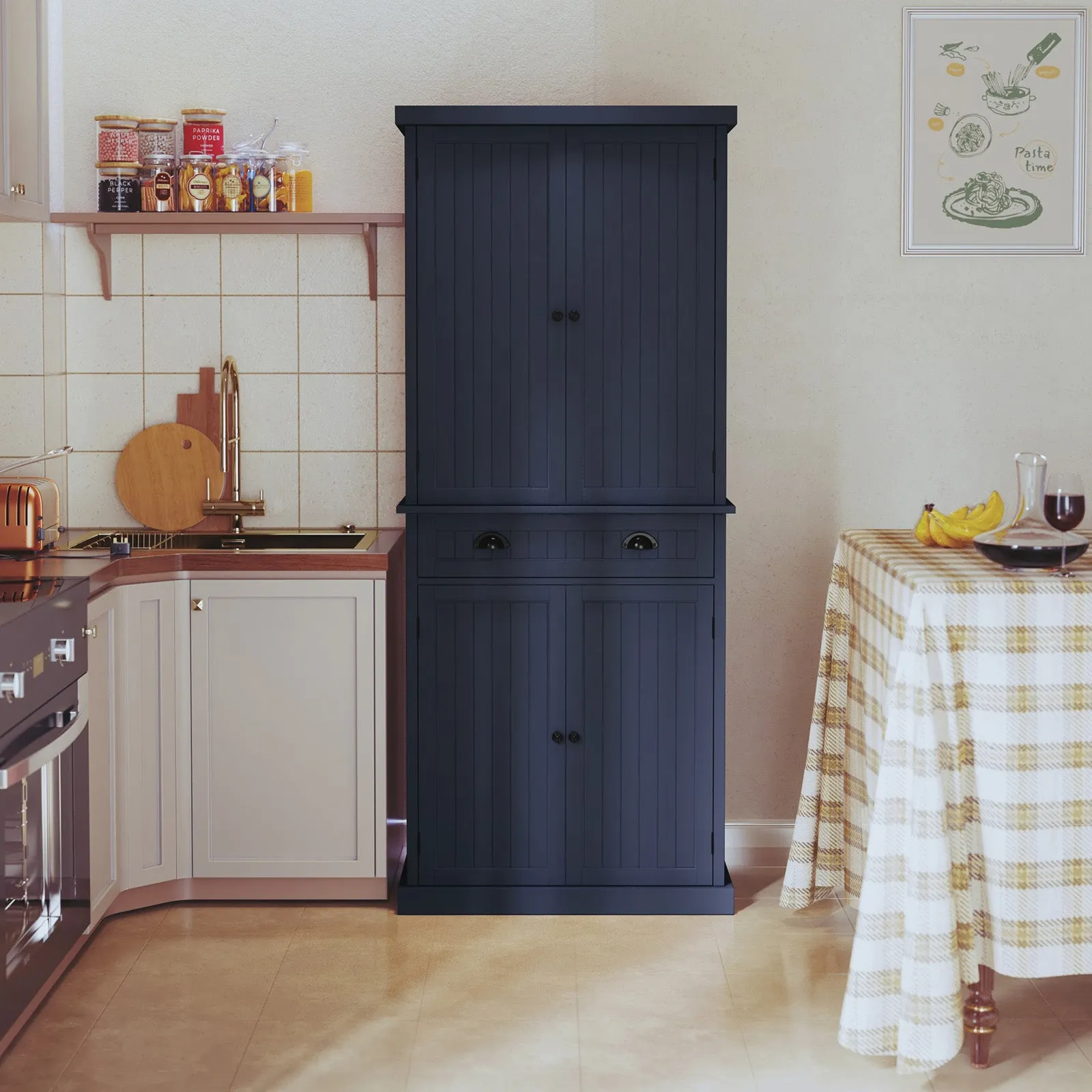 HLR Blue Versatile Kitchen Pantry Cabinet with Drawer & Adjustable Shelves, Storage for Kitchen, Bathroom & Hallway