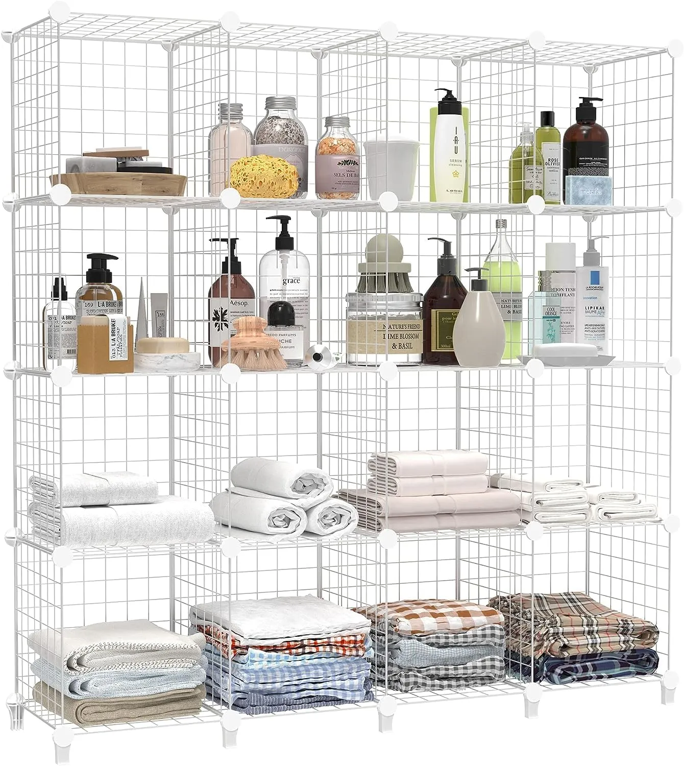 HOMIDEC 16 Cube Bathroom Storage, Multifunctional DIY Wardrobe Storage Organizer Wire Cube Storage Shelf Bookshelf Perfect for Bathroom/Kitchen, White