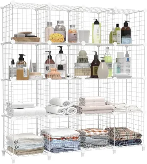 HOMIDEC 16 Cube Bathroom Storage, Multifunctional DIY Wardrobe Storage Organizer Wire Cube Storage Shelf Bookshelf Perfect for Bathroom/Kitchen, White