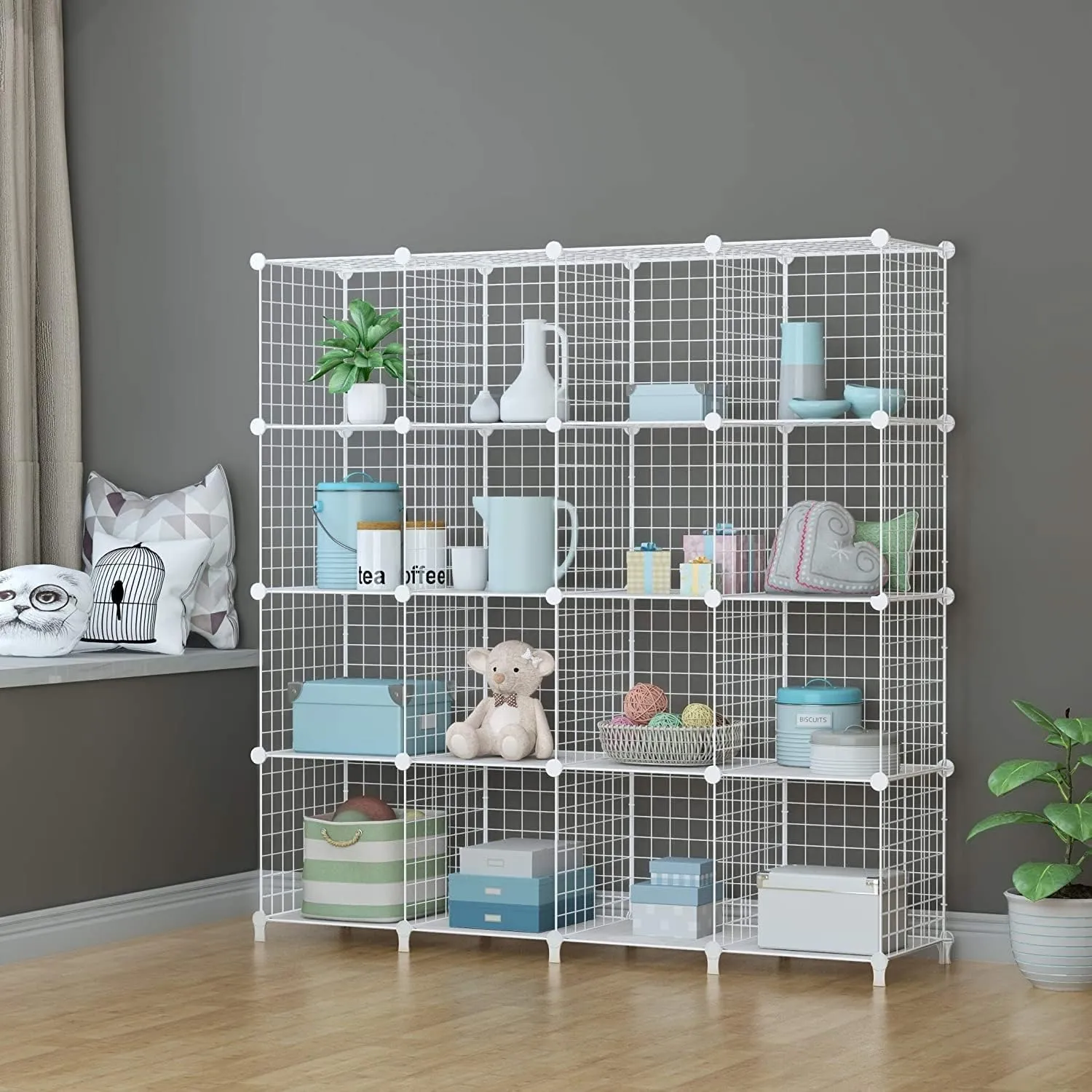 HOMIDEC 16 Cube Bathroom Storage, Multifunctional DIY Wardrobe Storage Organizer Wire Cube Storage Shelf Bookshelf Perfect for Bathroom/Kitchen, White