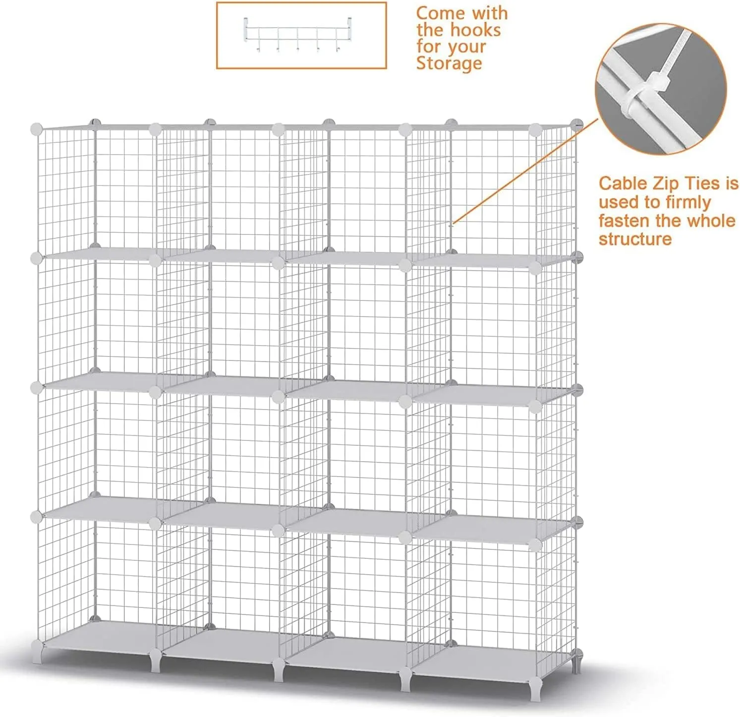 HOMIDEC 16 Cube Bathroom Storage, Multifunctional DIY Wardrobe Storage Organizer Wire Cube Storage Shelf Bookshelf Perfect for Bathroom/Kitchen, White