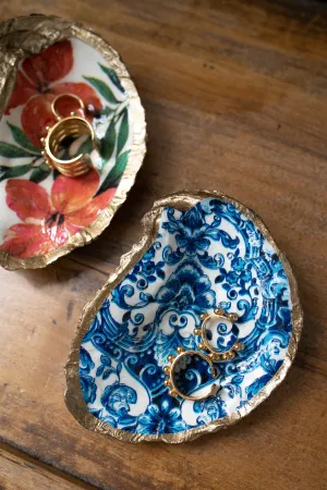 Indigo Decoupage Oyster Ring Dish