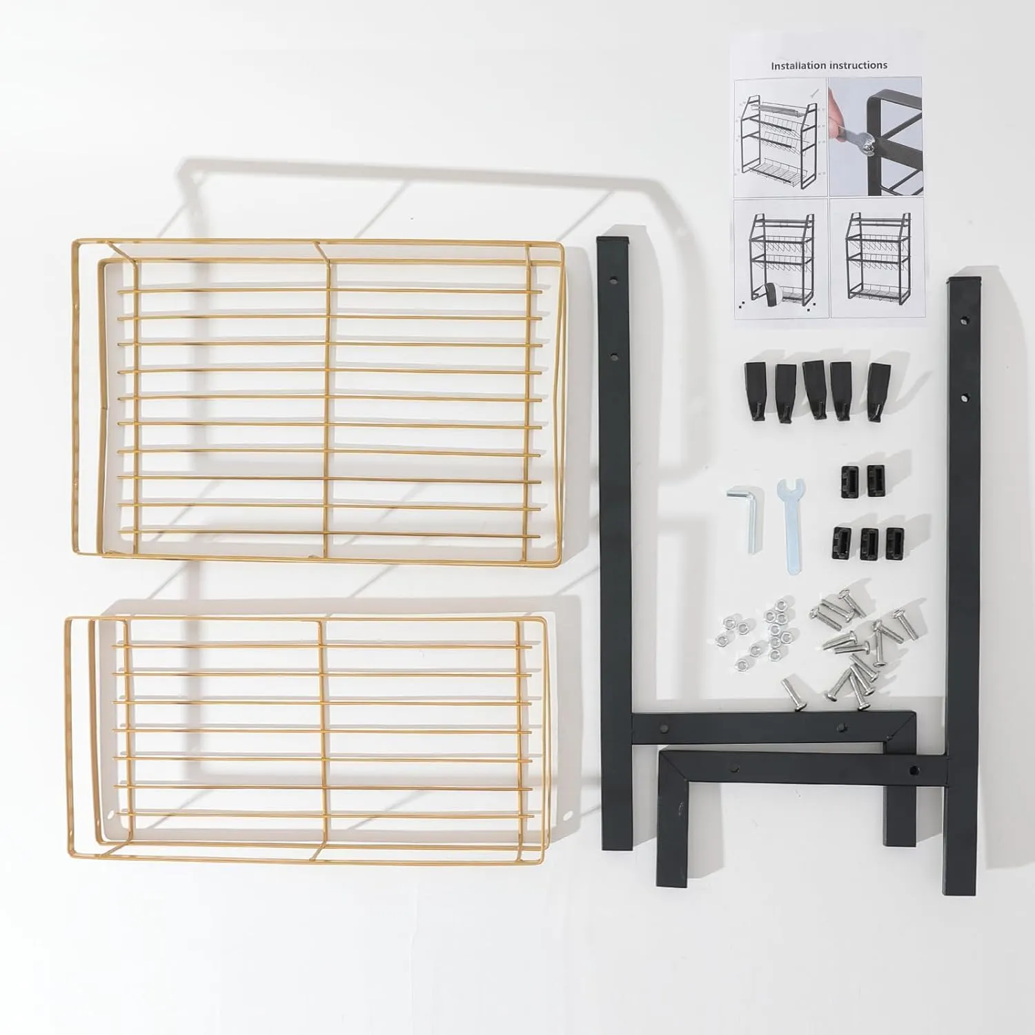 Kuber Industries 2-Layer Dish Drying Rack|Storage Rack for Kitchen Counter|Drainboard & Cutting Board Holder|Premium Utensils Basket Pack of 2 (Black & Gold)