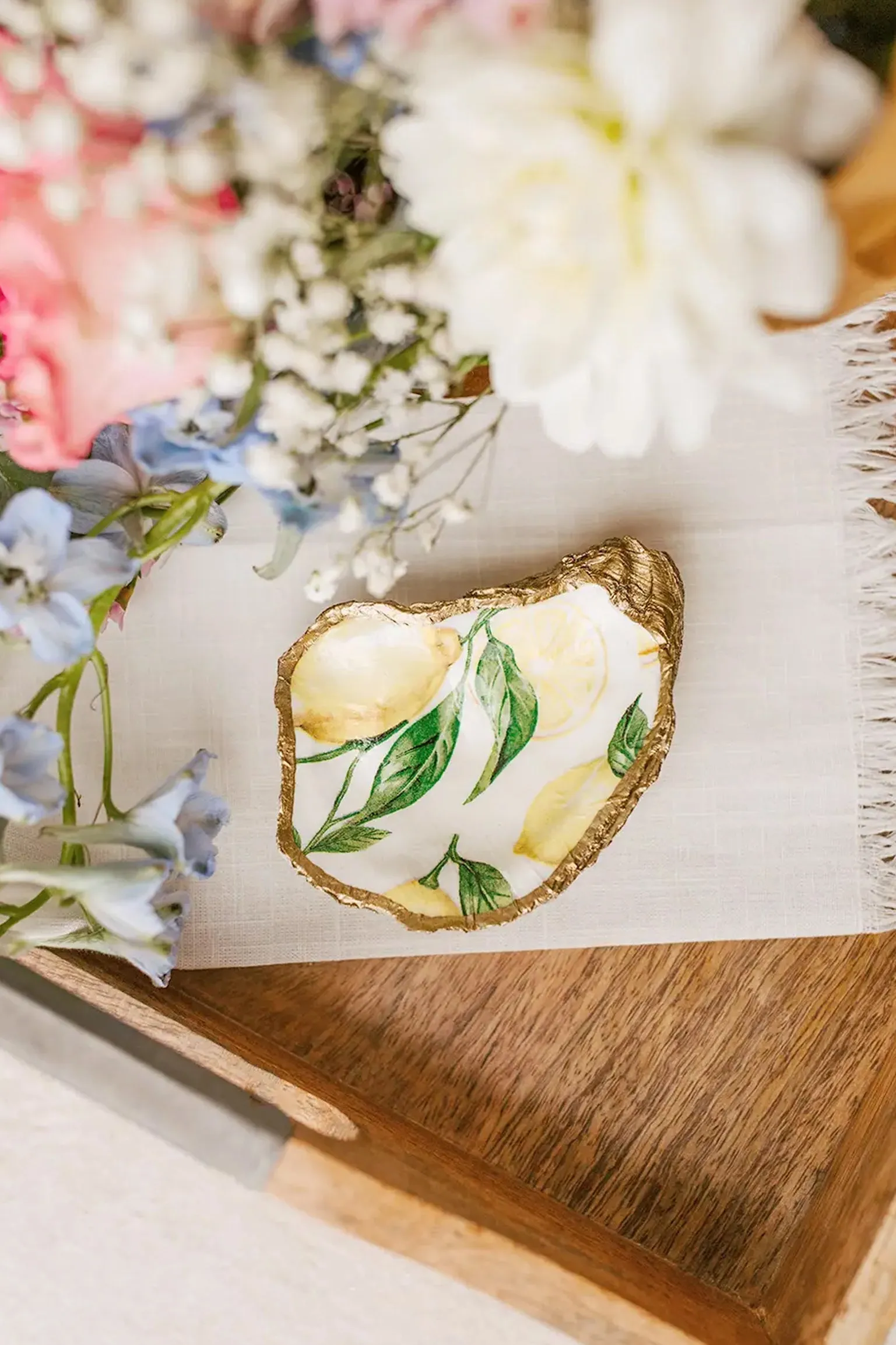 Lemon Decoupage Oyster Ring Dish