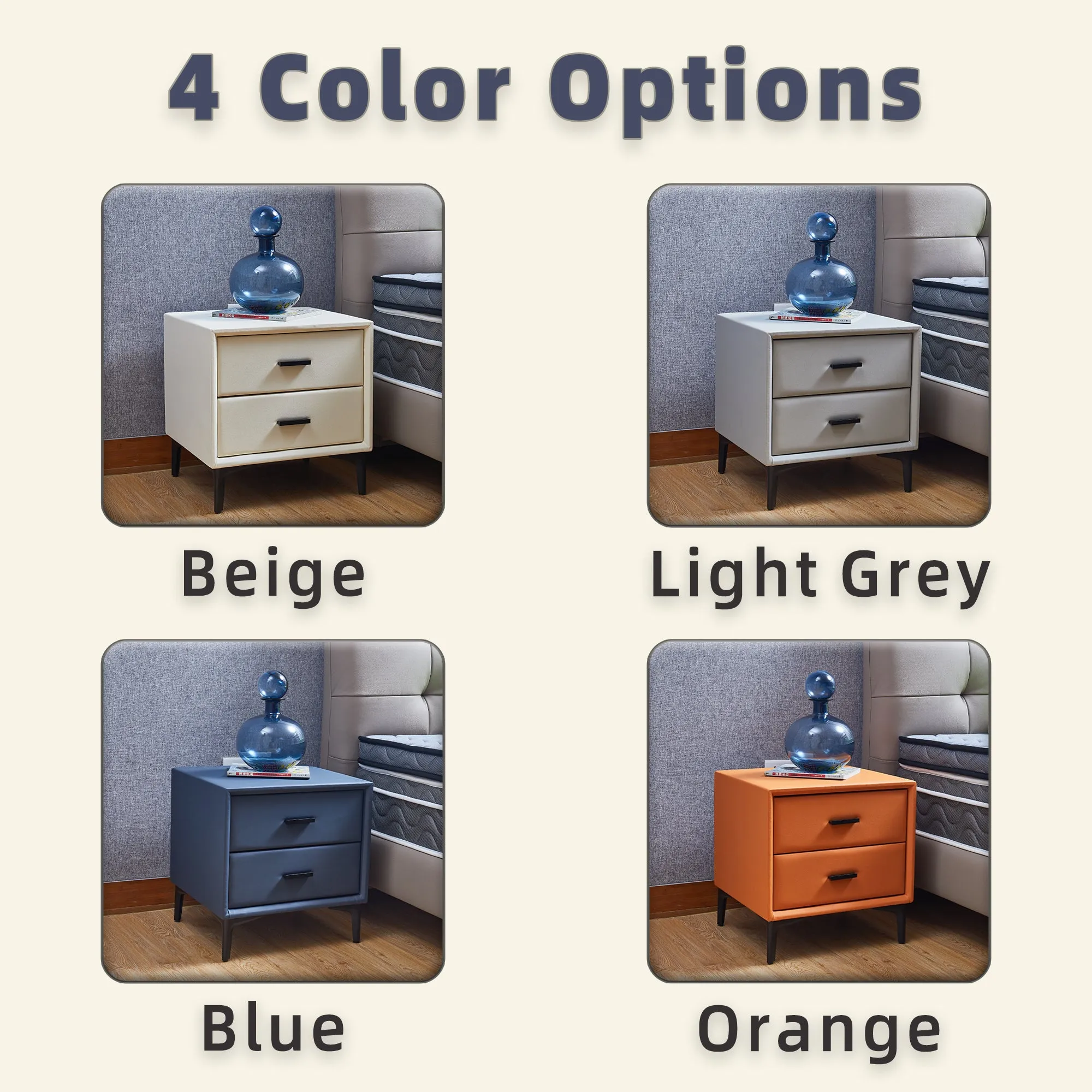 Meu Modern Nightstand with 2 Drawers - Orange