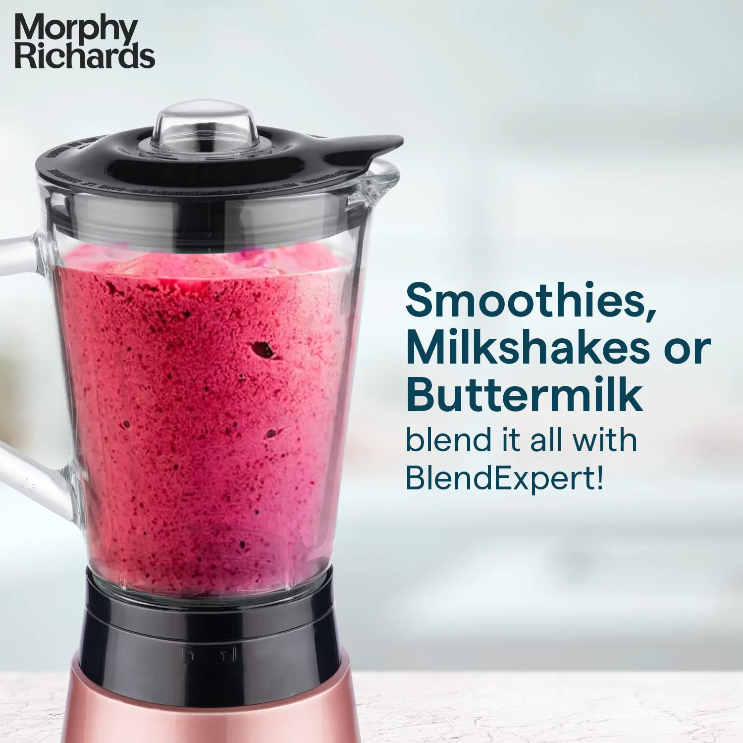 Morphy Richards Blendexpert 400 W Powerful Copper Motor, 25000 Rpm, 2 Smoothie Jars With Flip Lid Top, Stainless Steel Body, Rose Gold, 400 Watt