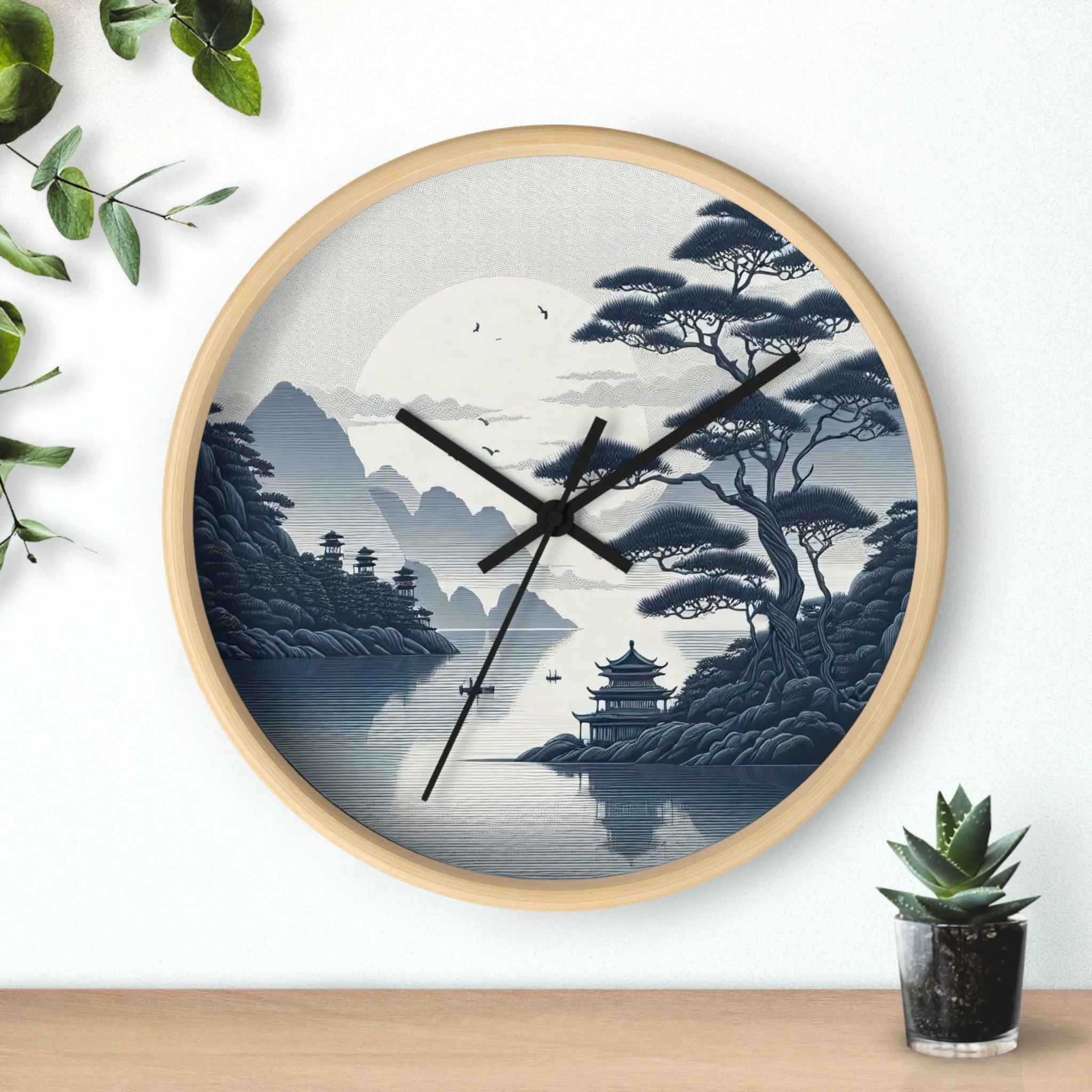 nature landscape with Chinese embroidery Wall Clock