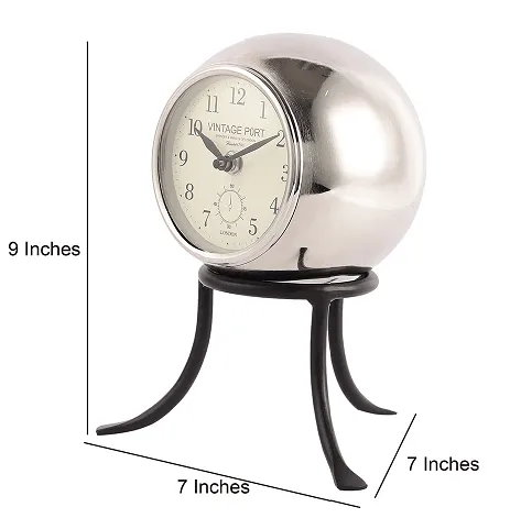 Seated Sphere Clock in Silver & Black Colour