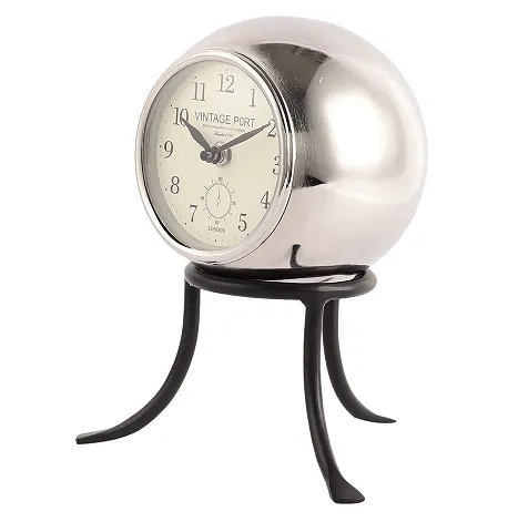 Seated Sphere Clock in Silver & Black Colour