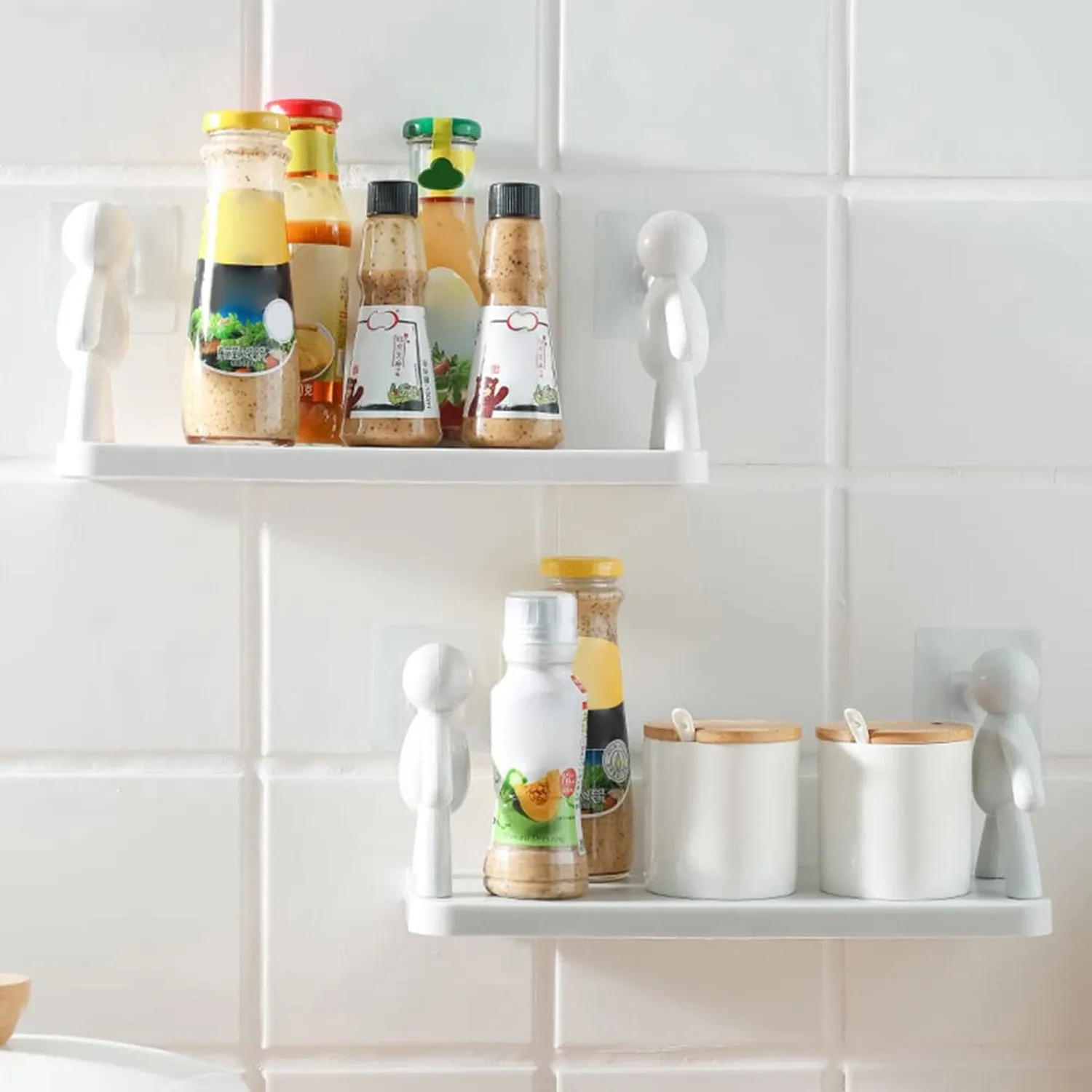 Self Adhesive cute Floating Shelves Wall Shelf | Wall Mounted Organizer - Human Figurine | Brown Box