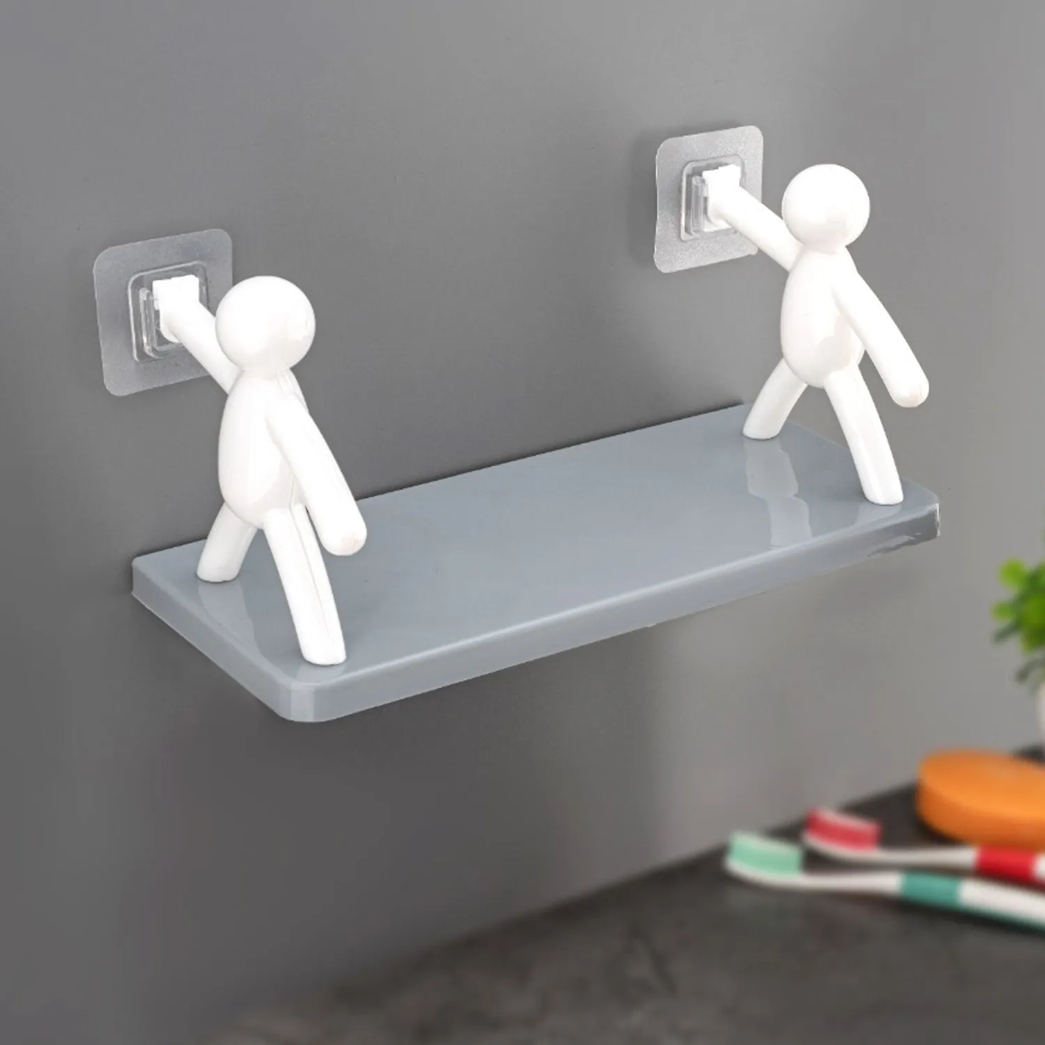 Self Adhesive cute Floating Shelves Wall Shelf | Wall Mounted Organizer - Human Figurine | Brown Box