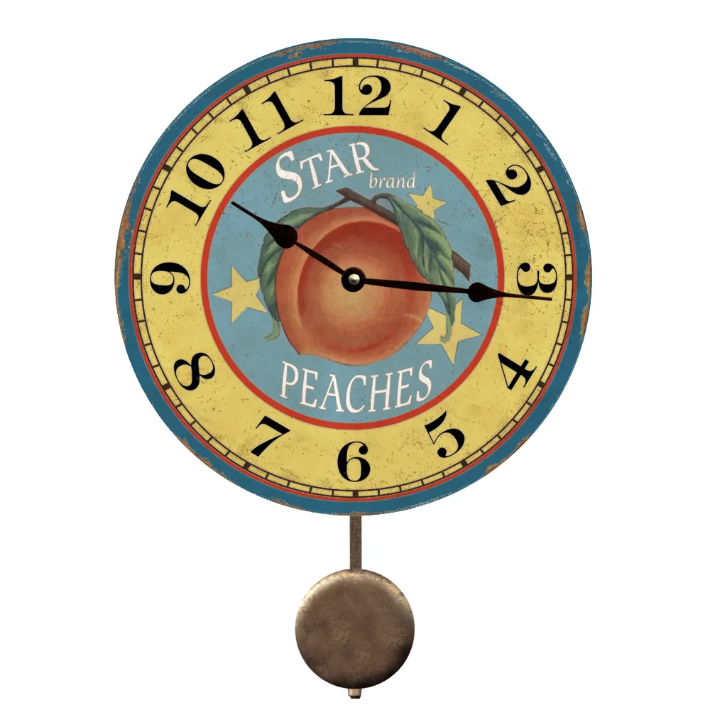 Vintage Fruit Crate Label Wall Clock - Rustic Peach Clock