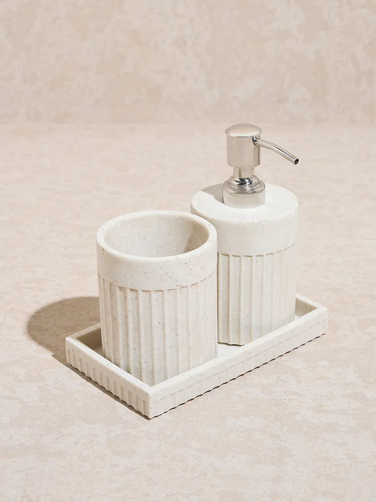 Westside Home White Ribbed-Textured Bathroom Accessory Set